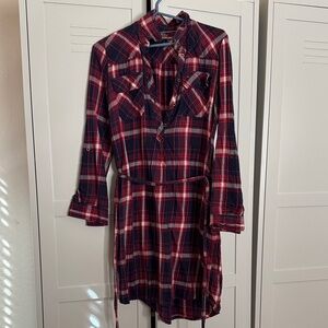 Tommy Hilfiger Red and Blue Plaid Long Sleeve Dress